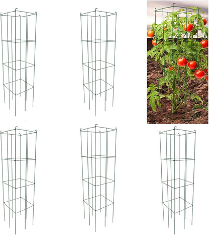 46" Height 12" Width 5PCS Galvanized Square Folding Tomato Cage,Plant Support Stake Tower