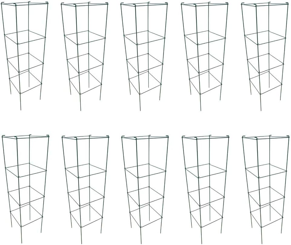 46" Height 12" Width 5PCS Galvanized Square Folding Tomato Cage,Plant Support Stake Tower