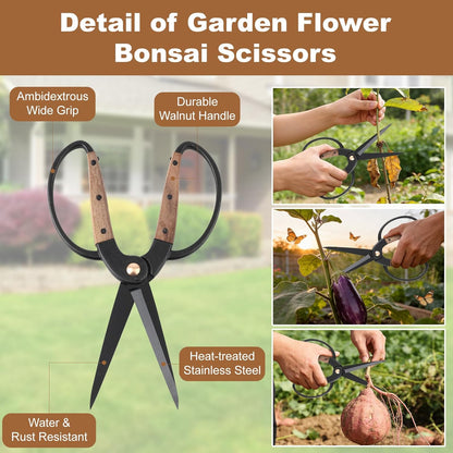 2Pack Garden Pruning Shears Set: Ultra Sharp SK5 Blade Gardening Shears & Precision Garden Scissors,Wood Like&Wide Walnut Ergonomic Handle,Perfect for Plant,Bonsai,Shrub,floral,Branch Trimming