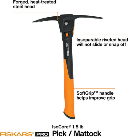 Pro IsoCore 14" 2-in-1 Pickaxe & Hoe, Shock Reduction, 1.5 lb