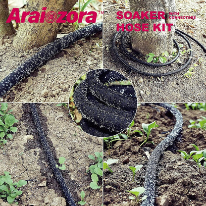 Soaker Hose 150FT 1/2 Inch Premium Kit with Solid Brass Connectors & Stakes, for Deep Root Watering in Flower Beds & Landscaping