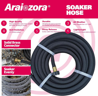 Soaker Hose 150FT 1/2 Inch Premium Kit with Solid Brass Connectors & Stakes, for Deep Root Watering in Flower Beds & Landscaping