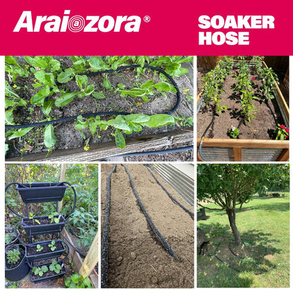 Soaker Hose 150FT 1/2 Inch Premium Kit with Solid Brass Connectors & Stakes, for Deep Root Watering in Flower Beds & Landscaping