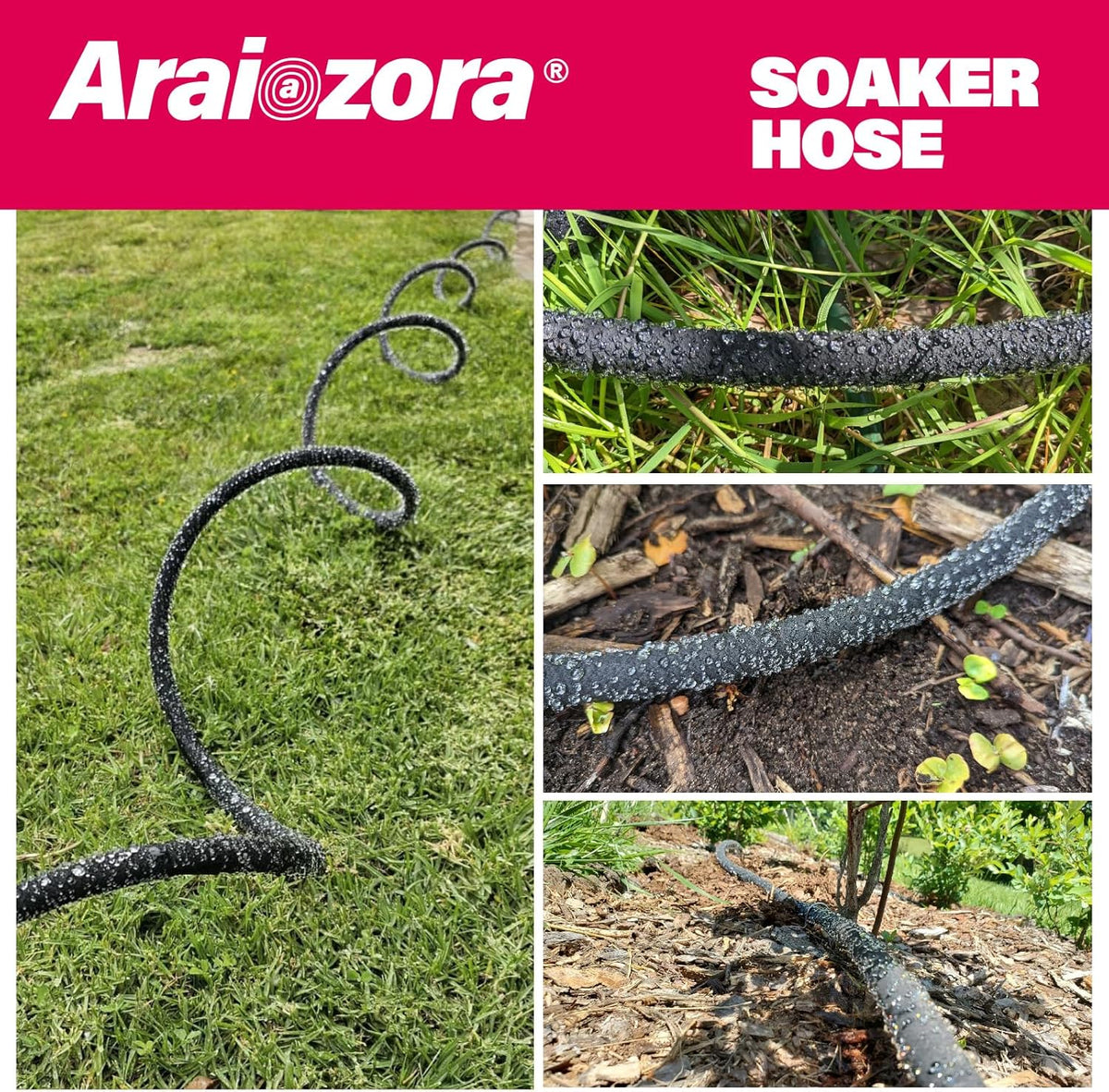 Soaker Hose 150FT 1/2 Inch Premium Kit with Solid Brass Connectors & Stakes, for Deep Root Watering in Flower Beds & Landscaping