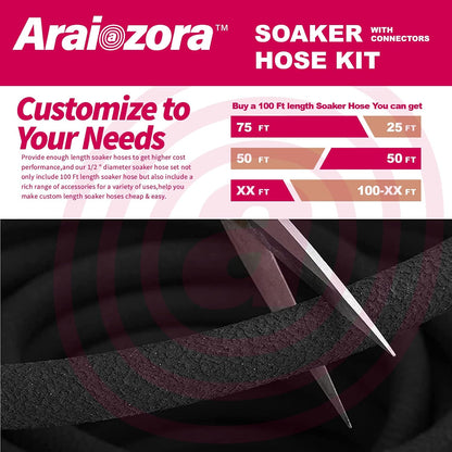 Soaker Hose 150FT 1/2 Inch Premium Kit with Solid Brass Connectors & Stakes, for Deep Root Watering in Flower Beds & Landscaping