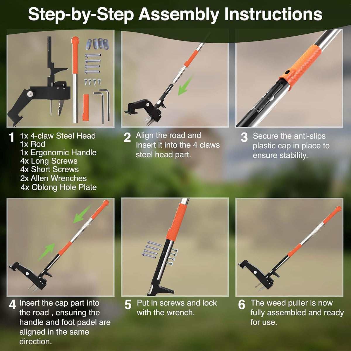 Manual Stand Up Weed Puller Tool with Long Handle | Heavy Duty 4-Claw Steel Head Weeder for Root Removal | Ergonomic Weeding Tool for Dandelion, Lawn, Yard & Garden Maintenance