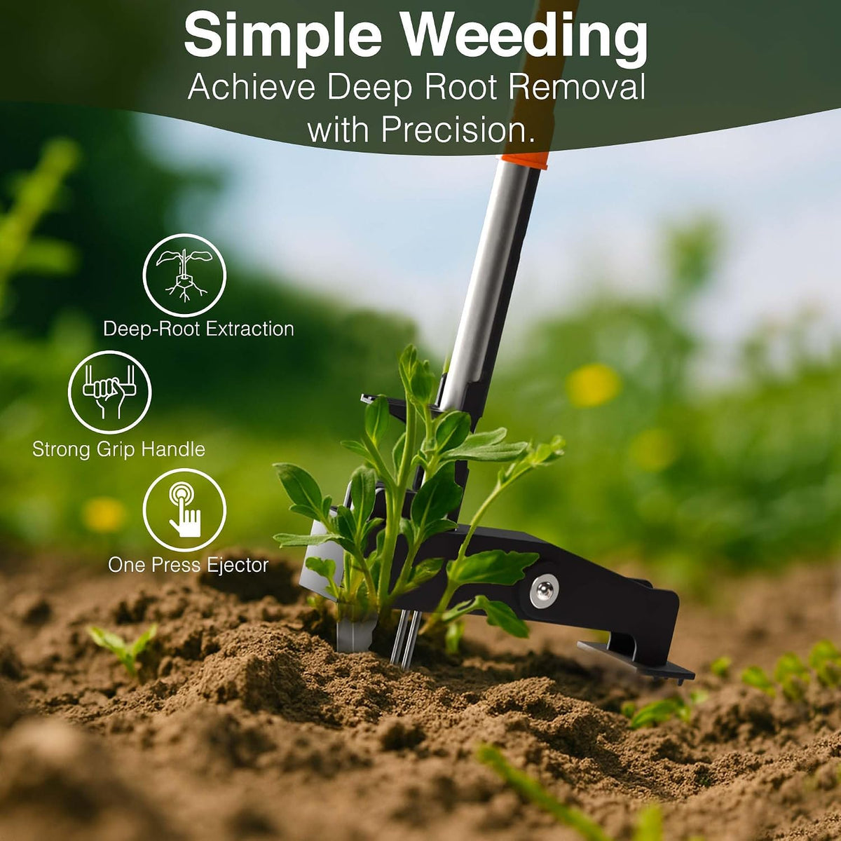 Manual Stand Up Weed Puller Tool with Long Handle | Heavy Duty 4-Claw Steel Head Weeder for Root Removal | Ergonomic Weeding Tool for Dandelion, Lawn, Yard & Garden Maintenance