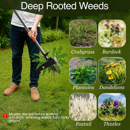 Manual Stand Up Weed Puller Tool with Long Handle | Heavy Duty 4-Claw Steel Head Weeder for Root Removal | Ergonomic Weeding Tool for Dandelion, Lawn, Yard & Garden Maintenance