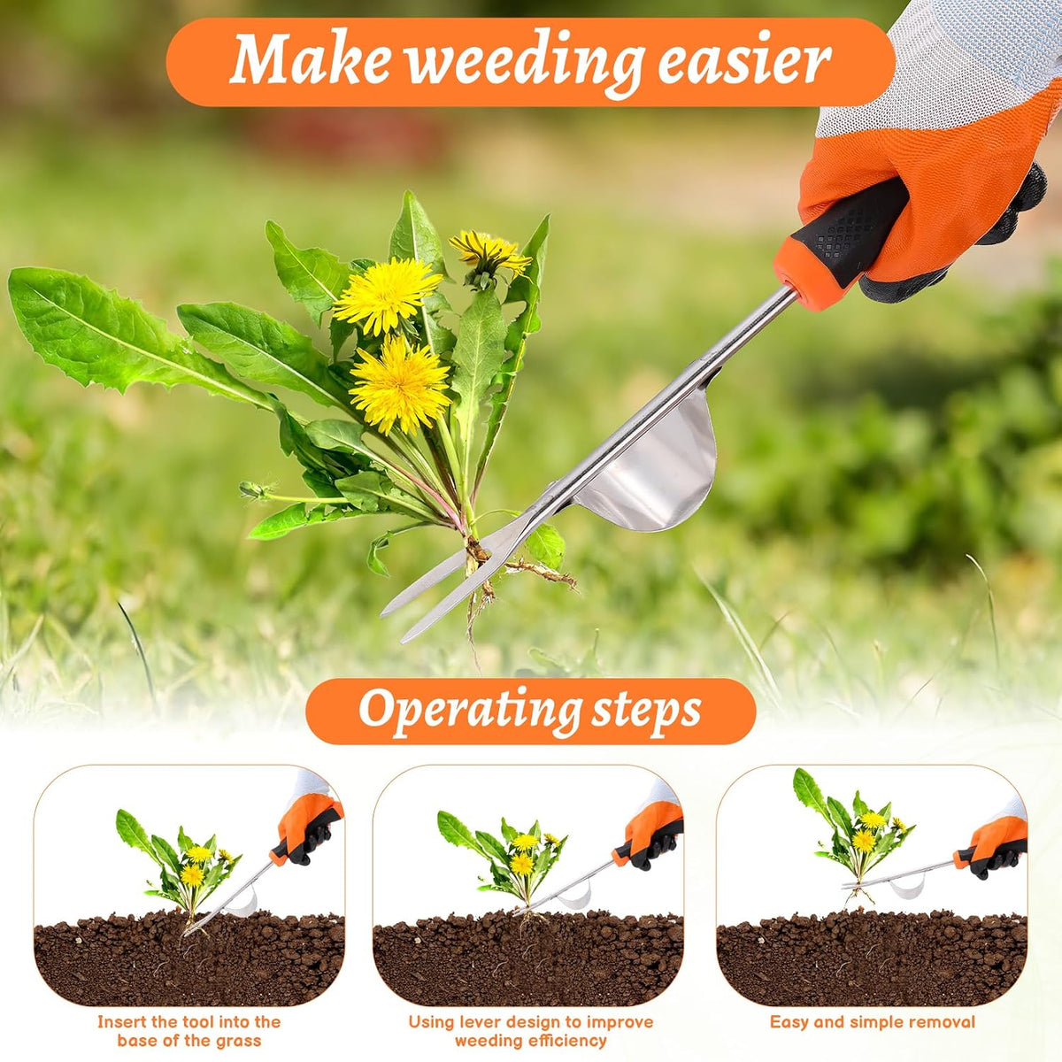 Weed Puller Tool, Portable Stainless Steel Weeder Puller Tool
