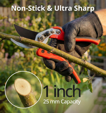Pruning Shears, Professional Bypass Heavy Duty Garden Pruner Secateurs – Lightweight Easy Grip Hand Pruners Branch Clippers for Gardening, Trimming, Harvesting. Made in Taiwan