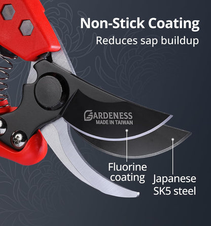 Pruning Shears, Professional Bypass Heavy Duty Garden Pruner Secateurs – Lightweight Easy Grip Hand Pruners Branch Clippers for Gardening, Trimming, Harvesting. Made in Taiwan