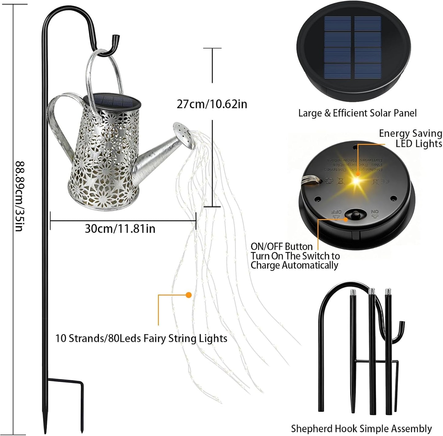 Watering Can with Lights, Large Hanging Solar Lights Outdoor Waterproof, Decorative Retro Metal Solar Garden Decor for Outside Patio Yard Porch Lawn, Gifts for Women Mom Grandma Birthday