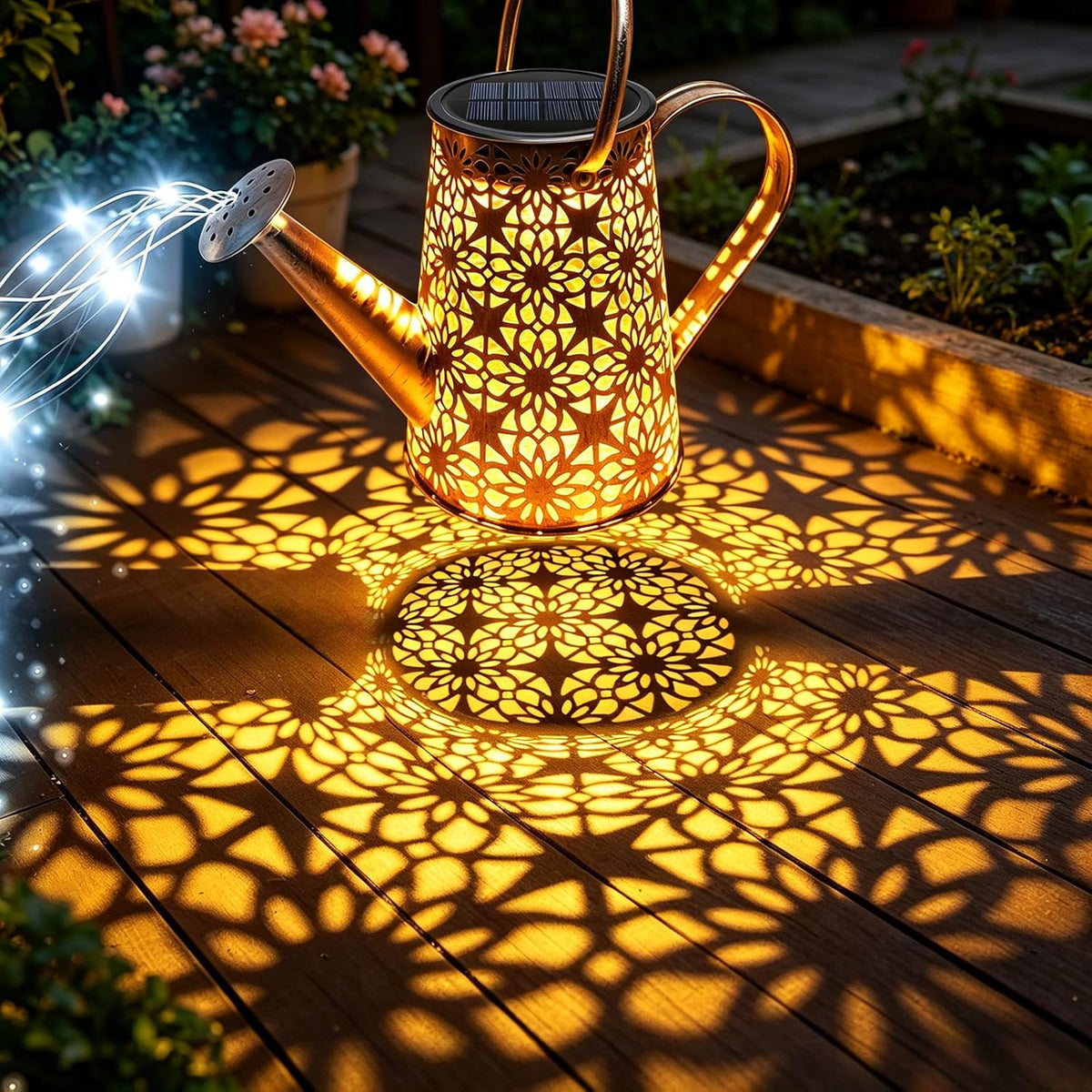 Watering Can with Lights, Large Hanging Solar Lights Outdoor Waterproof, Decorative Retro Metal Solar Garden Decor for Outside Patio Yard Porch Lawn, Gifts for Women Mom Grandma Birthday