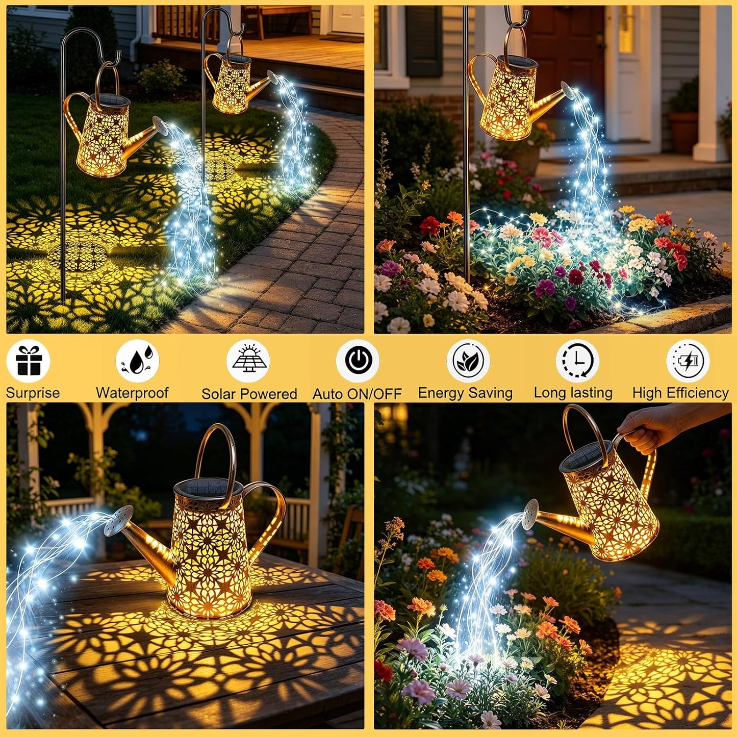 Watering Can with Lights, Large Hanging Solar Lights Outdoor Waterproof, Decorative Retro Metal Solar Garden Decor for Outside Patio Yard Porch Lawn, Gifts for Women Mom Grandma Birthday
