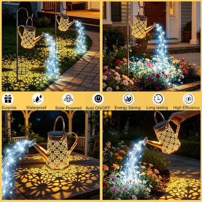 Watering Can with Lights, Large Hanging Solar Lights Outdoor Waterproof, Decorative Retro Metal Solar Garden Decor for Outside Patio Yard Porch Lawn, Gifts for Women Mom Grandma Birthday