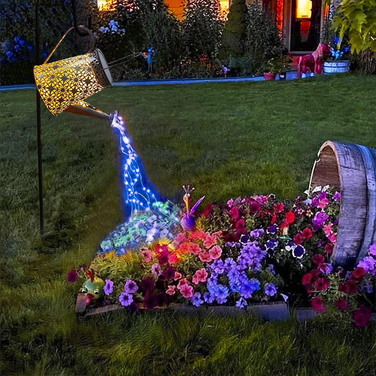 Watering Can with Lights, Large Hanging Solar Lights Outdoor Waterproof, Decorative Retro Metal Solar Garden Decor for Outside Patio Yard Porch Lawn, Gifts for Women Mom Grandma Birthday