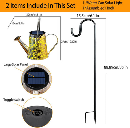 Watering Can with Lights, Large Hanging Solar Lights Outdoor Waterproof, Decorative Retro Metal Solar Garden Decor for Outside Patio Yard Porch Lawn, Gifts for Women Mom Grandma Birthday