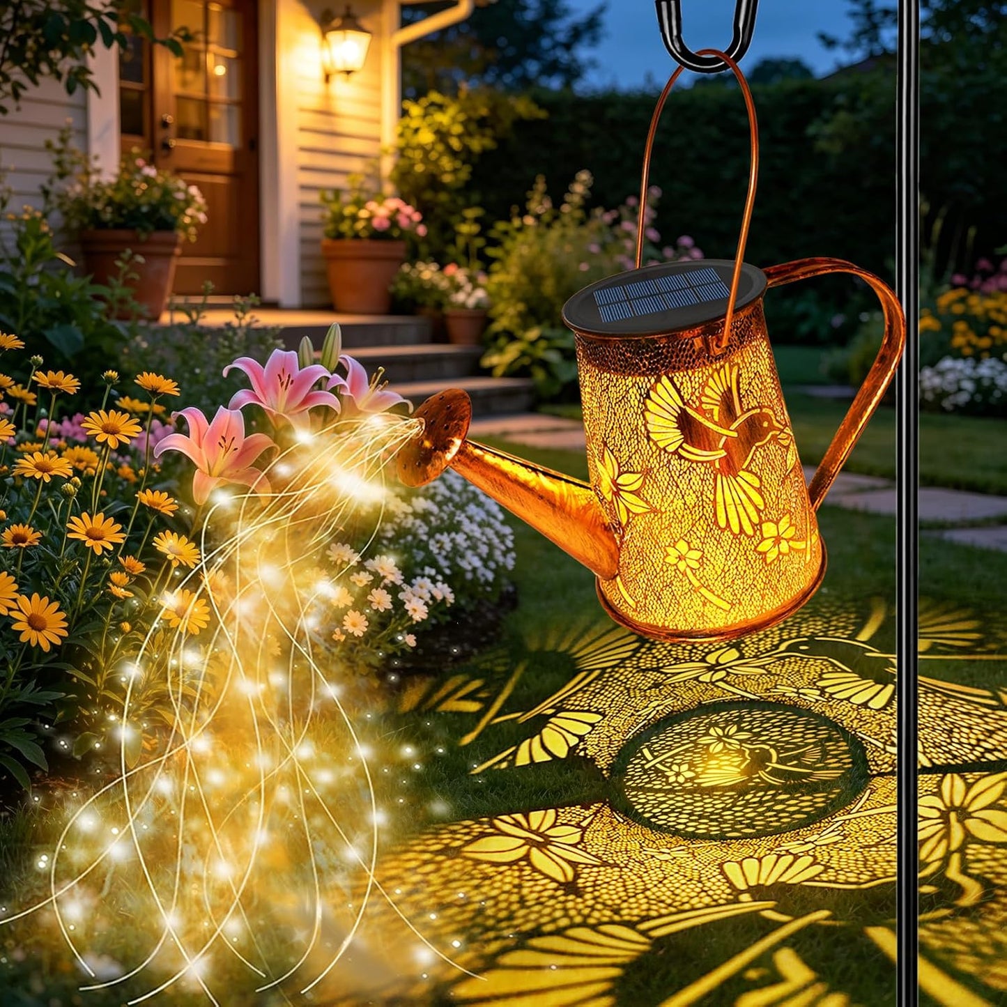 Watering Can with Lights, Large Hanging Solar Lights Outdoor Waterproof, Decorative Retro Metal Solar Garden Decor for Outside Patio Yard Porch Lawn, Gifts for Women Mom Grandma Birthday