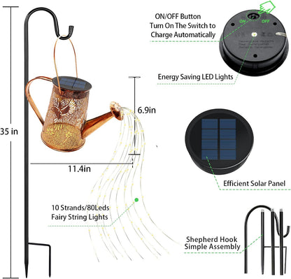 Watering Can with Lights, Large Hanging Solar Lights Outdoor Waterproof, Decorative Retro Metal Solar Garden Decor for Outside Patio Yard Porch Lawn, Gifts for Women Mom Grandma Birthday