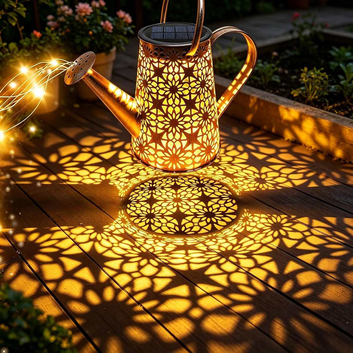Watering Can with Lights, Large Hanging Solar Lights Outdoor Waterproof, Decorative Retro Metal Solar Garden Decor for Outside Patio Yard Porch Lawn, Gifts for Women Mom Grandma Birthday