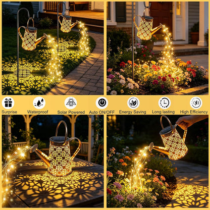 Watering Can with Lights, Large Hanging Solar Lights Outdoor Waterproof, Decorative Retro Metal Solar Garden Decor for Outside Patio Yard Porch Lawn, Gifts for Women Mom Grandma Birthday