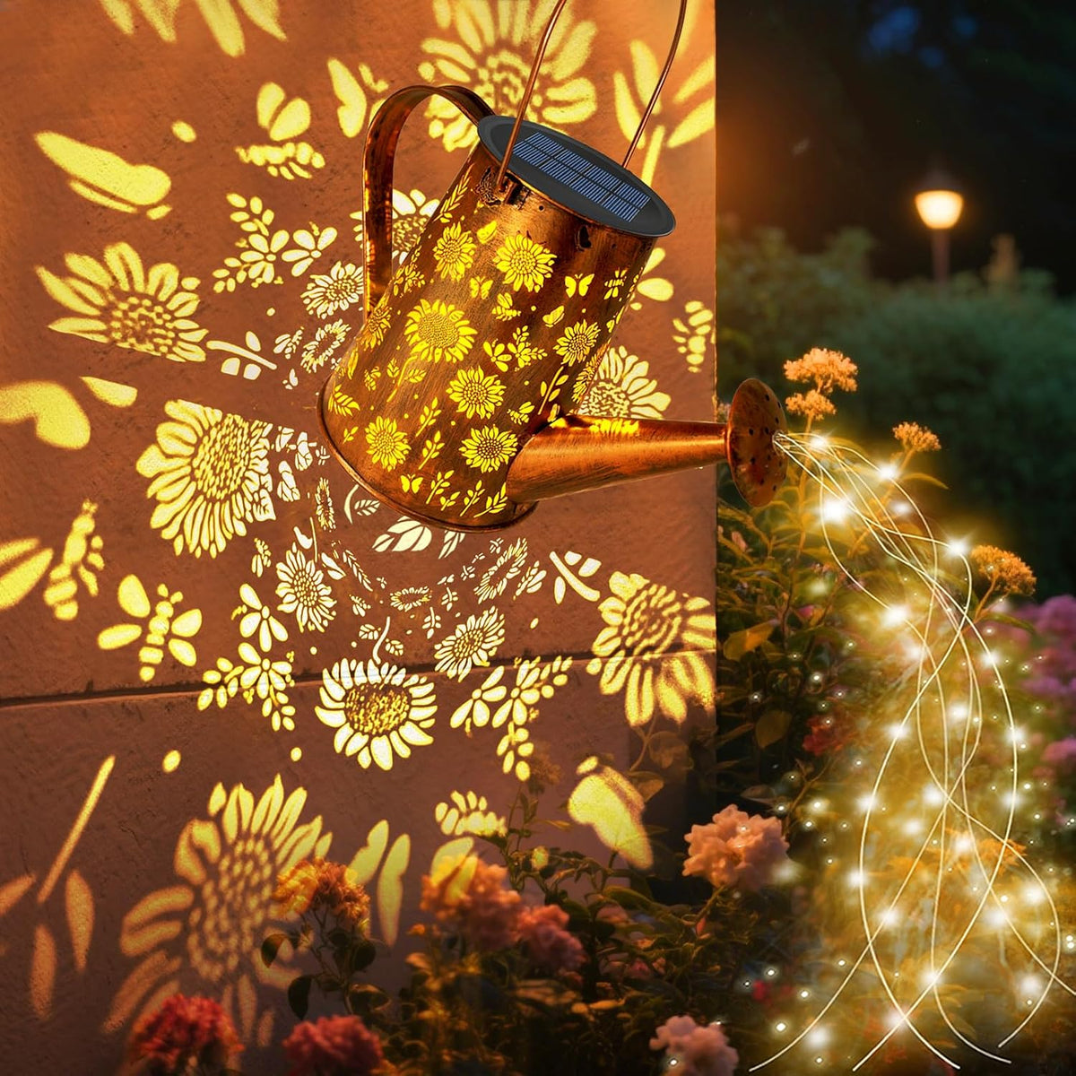 Watering Can with Lights, Large Hanging Solar Lights Outdoor Waterproof, Decorative Retro Metal Solar Garden Decor for Outside Patio Yard Porch Lawn, Gifts for Women Mom Grandma Birthday