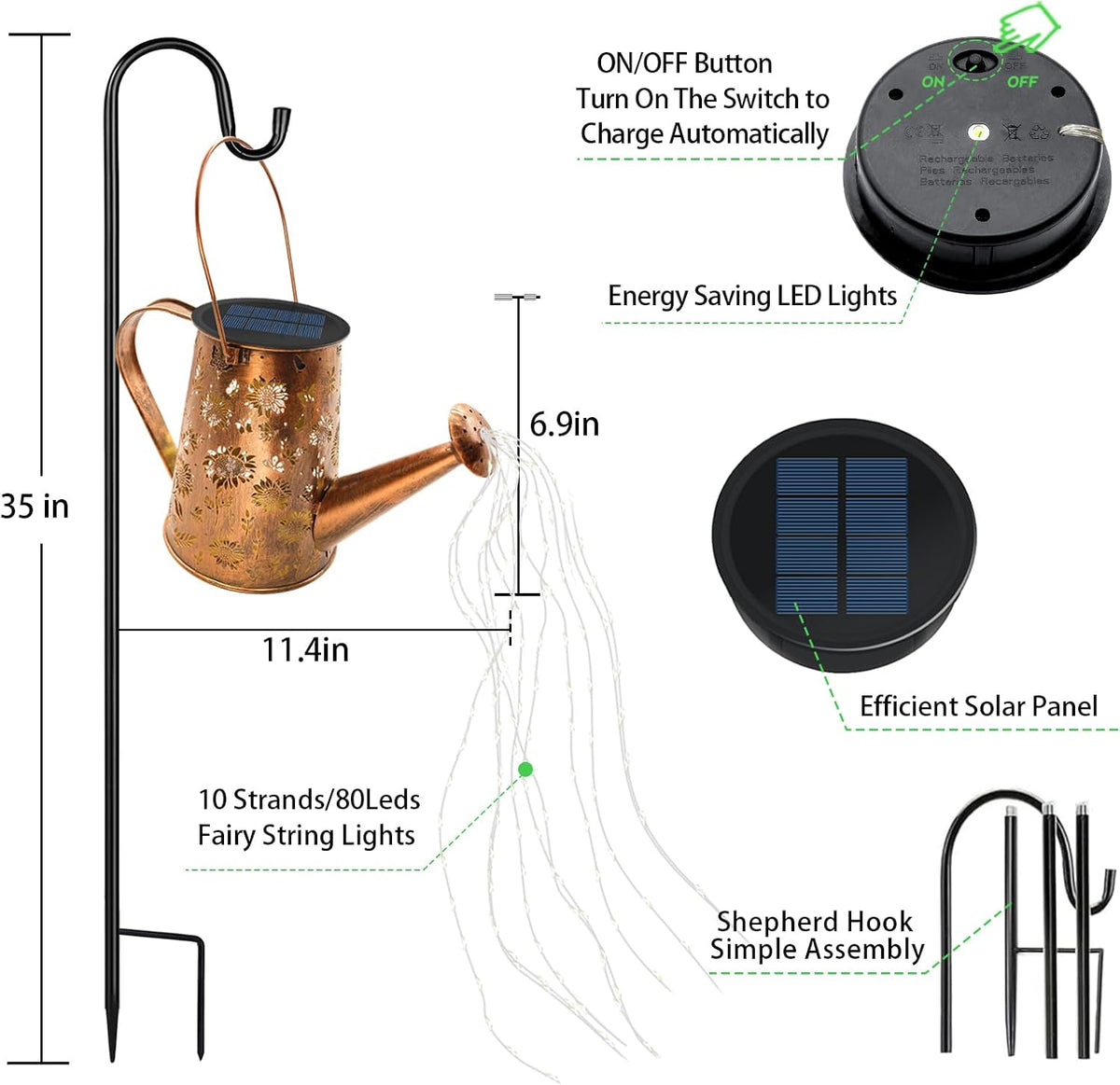 Watering Can with Lights, Large Hanging Solar Lights Outdoor Waterproof, Decorative Retro Metal Solar Garden Decor for Outside Patio Yard Porch Lawn, Gifts for Women Mom Grandma Birthday