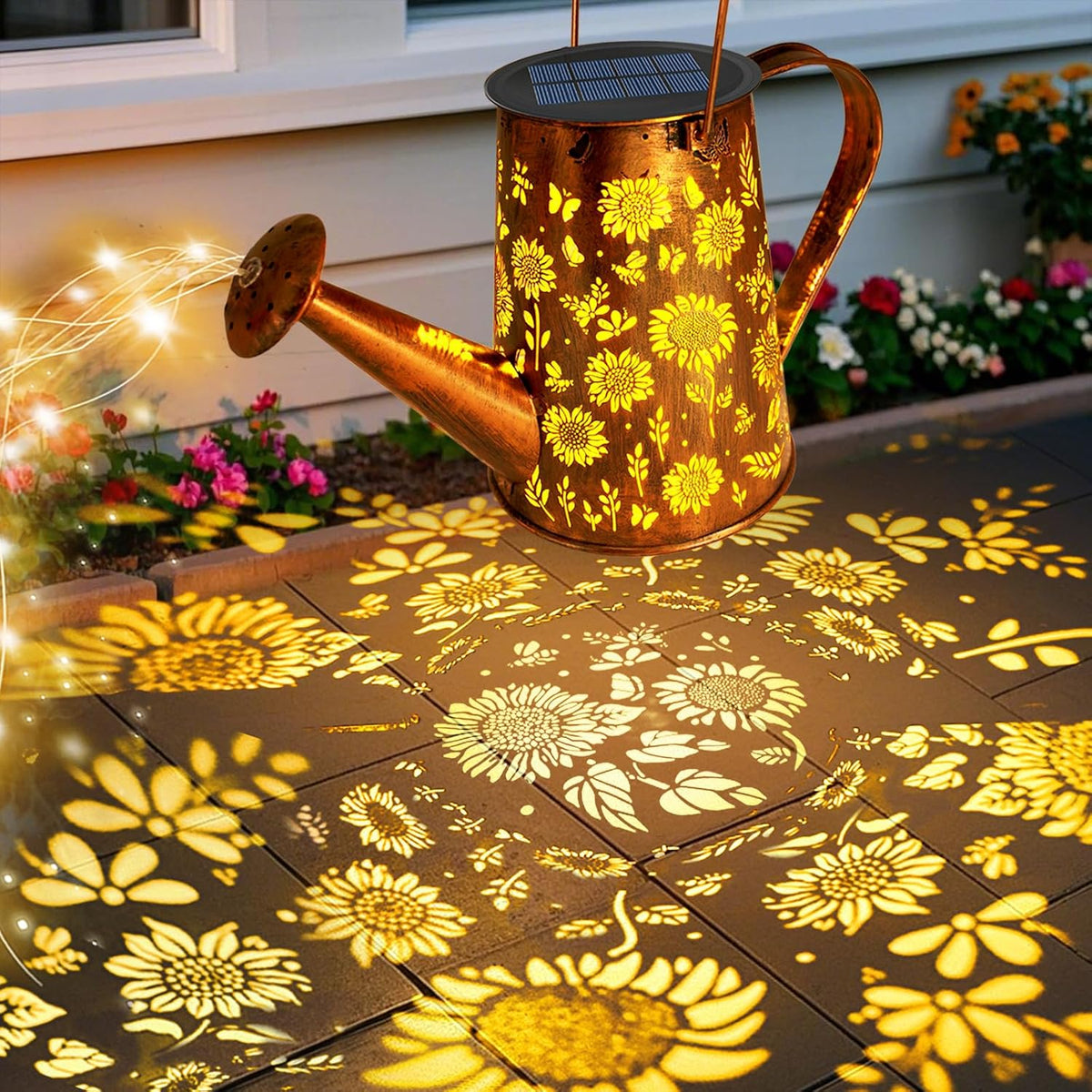 Watering Can with Lights, Large Hanging Solar Lights Outdoor Waterproof, Decorative Retro Metal Solar Garden Decor for Outside Patio Yard Porch Lawn, Gifts for Women Mom Grandma Birthday