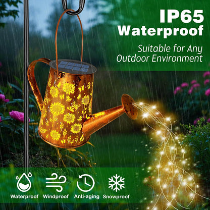 Watering Can with Lights, Large Hanging Solar Lights Outdoor Waterproof, Decorative Retro Metal Solar Garden Decor for Outside Patio Yard Porch Lawn, Gifts for Women Mom Grandma Birthday