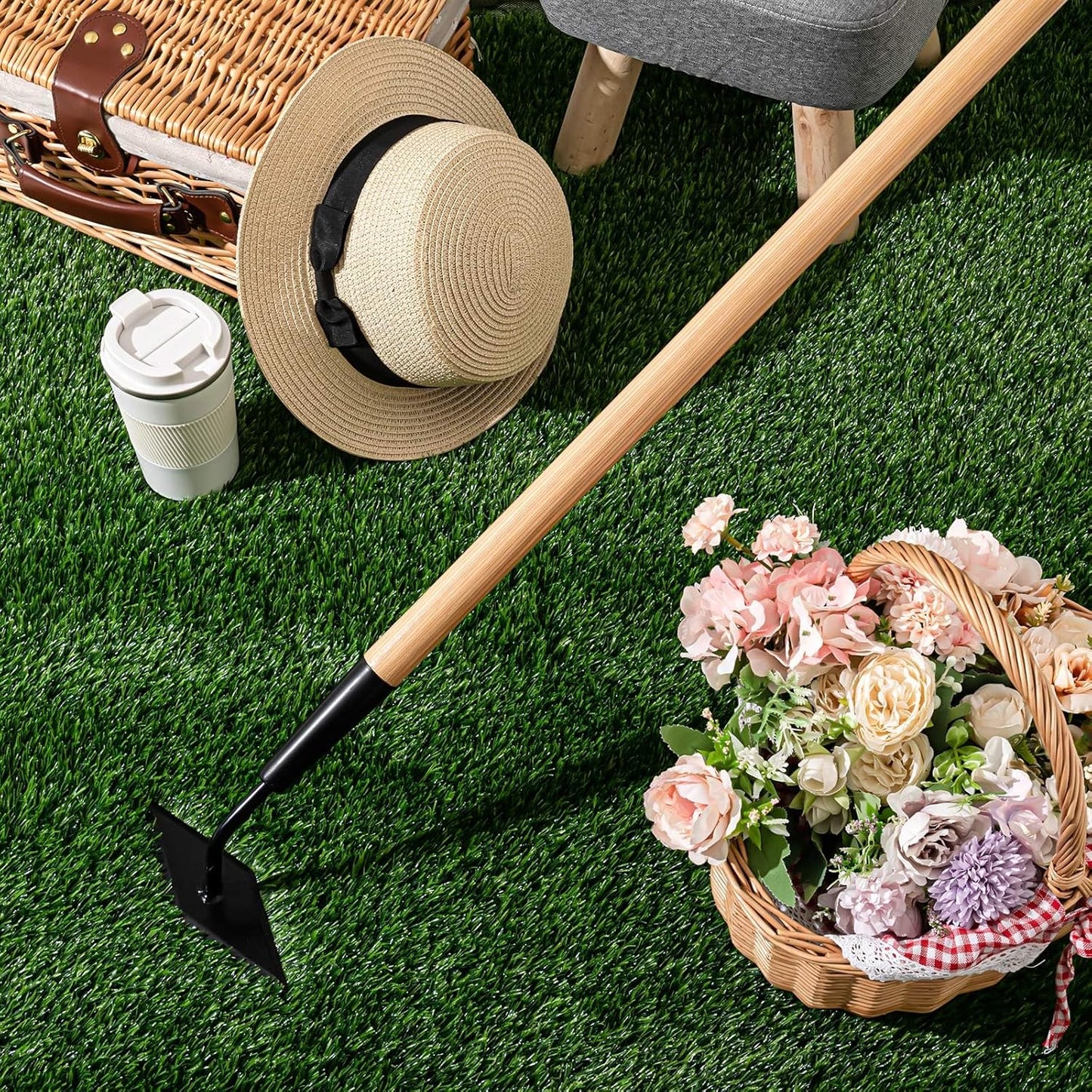 2 Pcs 55 Inch Hoe Garden Tool Diamond Head Heavy Duty Long Handle Weeding Tool Push Pull Action Stirrup Hula Hoe with Forged Steel 4 Sharp Edges for Digging Hoeing Loosing Soil