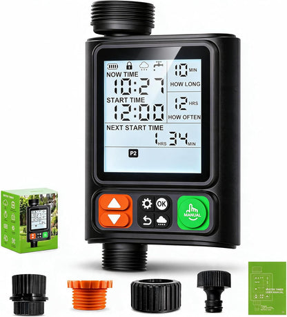 Sprinkler Timer for Garden Hose,10 Independent Watering Programs,Automatic Rain Delay,Outdoor Faucet Water Timer with Manual Mode,3.3" LCD Display,IP54 Waterproof for Lawn Yard Irrigation