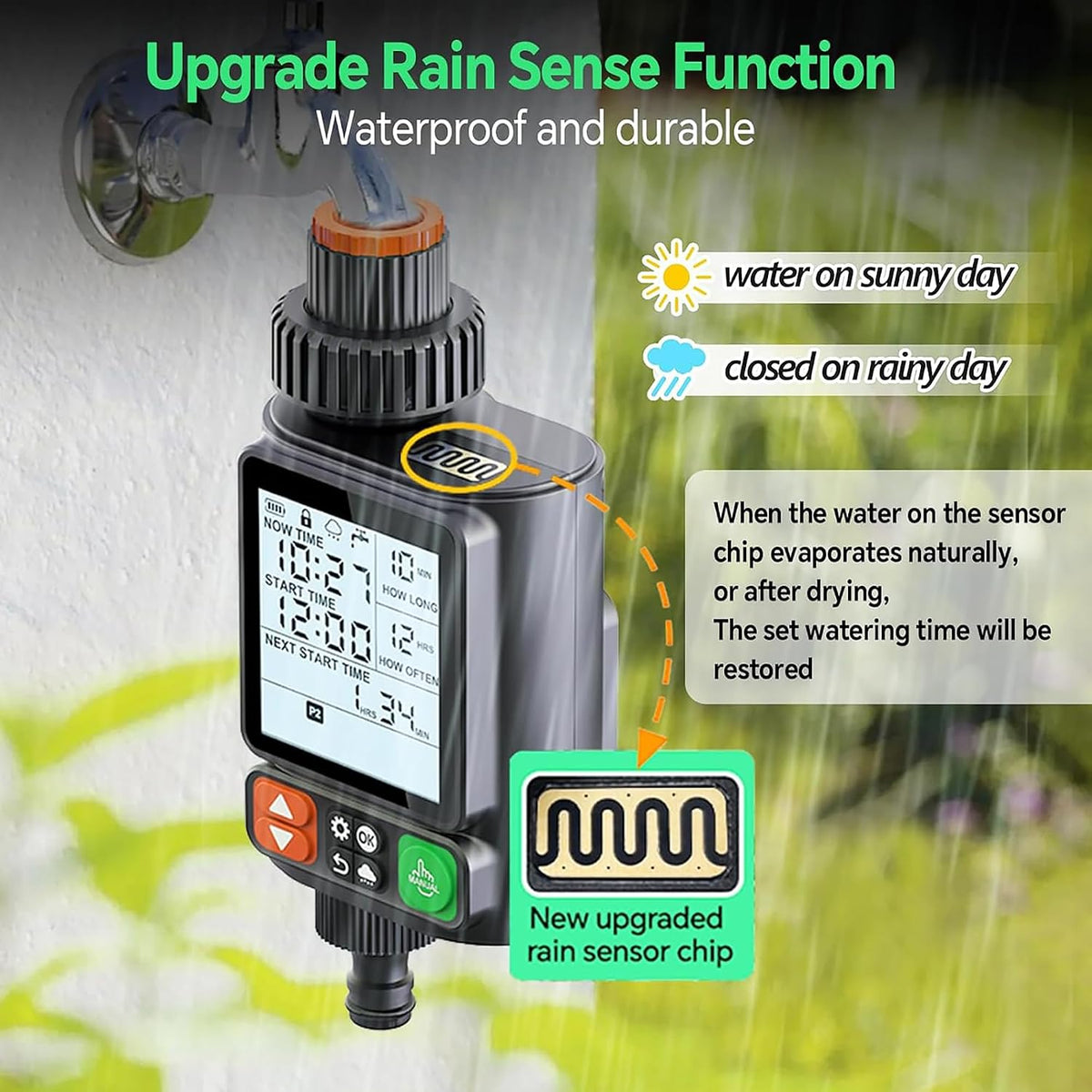 Sprinkler Timer for Garden Hose,10 Independent Watering Programs,Automatic Rain Delay,Outdoor Faucet Water Timer with Manual Mode,3.3" LCD Display,IP54 Waterproof for Lawn Yard Irrigation