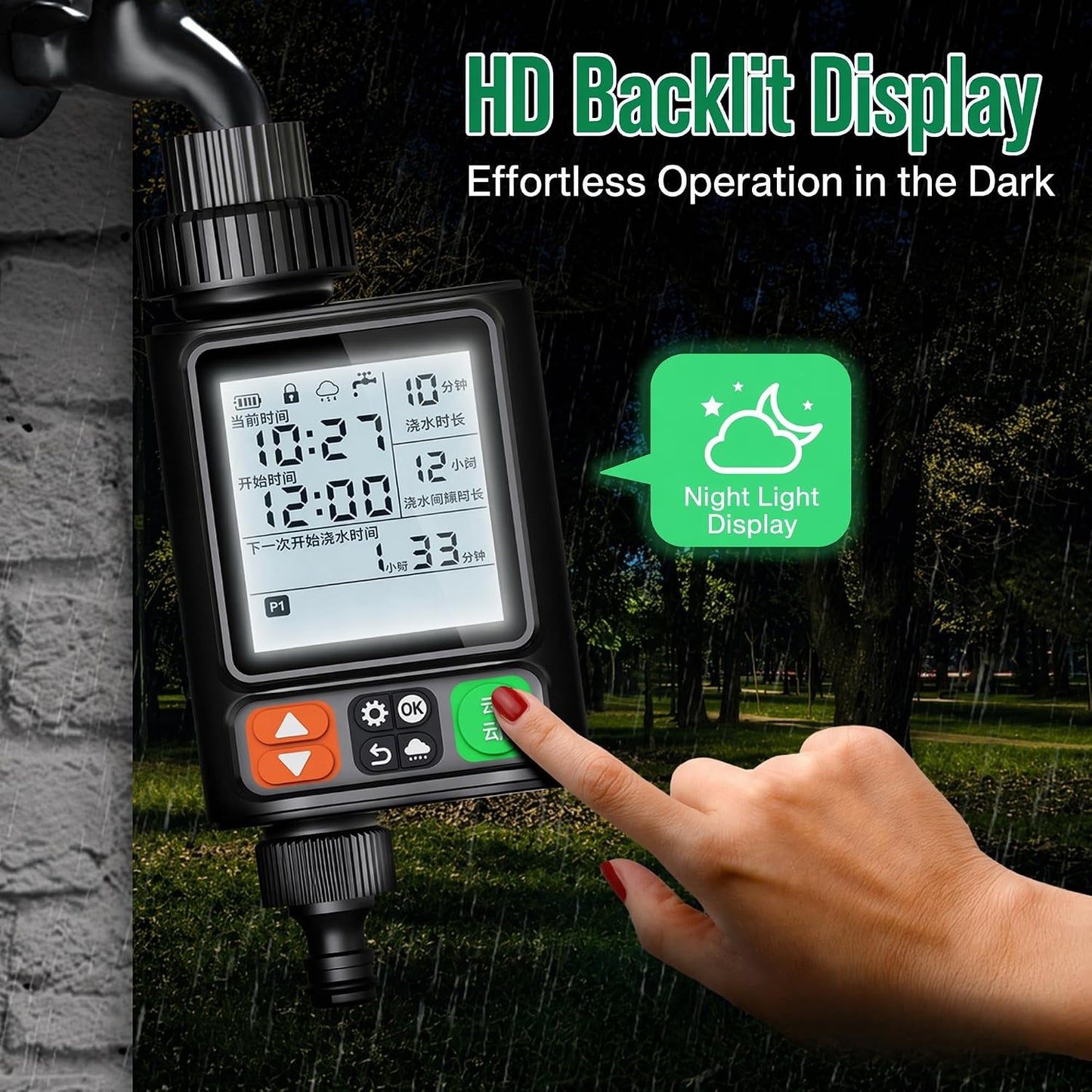 Sprinkler Timer for Garden Hose,10 Independent Watering Programs,Automatic Rain Delay,Outdoor Faucet Water Timer with Manual Mode,3.3" LCD Display,IP54 Waterproof for Lawn Yard Irrigation