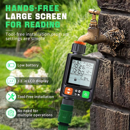 Sprinkler Timer for Garden Hose,10 Independent Watering Programs,Automatic Rain Delay,Outdoor Faucet Water Timer with Manual Mode,3.3" LCD Display,IP54 Waterproof for Lawn Yard Irrigation