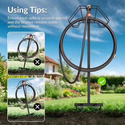 Garden Hose Holder with 4 Spikes Holds 150FT, Freestanding