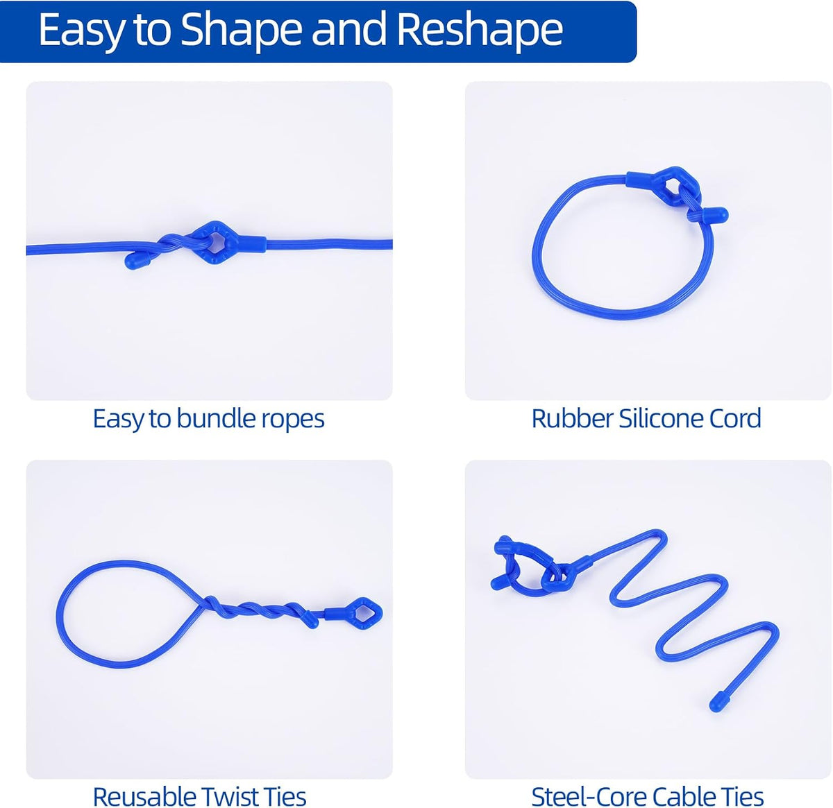 8pcs Rubber Twist Ties, 32-Inch Silicone Cable Ties Reusable