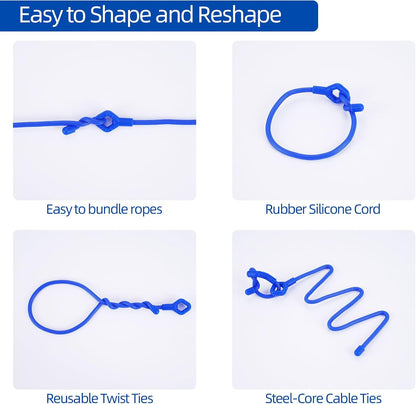 8pcs Rubber Twist Ties, 32-Inch Silicone Cable Ties Reusable