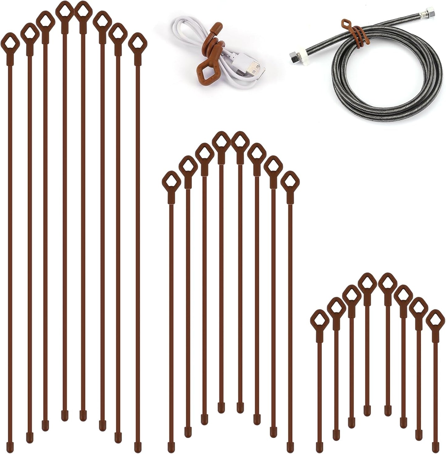 8pcs Rubber Twist Ties, 32-Inch Silicone Cable Ties Reusable