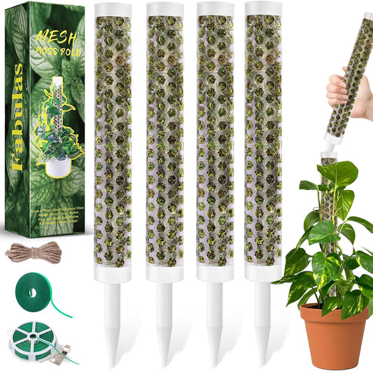 55 Inch Moss Pole Monstera Plant Support, 4 Pack 17 Inch Plant Support Stakes for Indoor Climbing Plants, Stackable Sphagnum Moss Pole Sticks for Garden Potted Planter, Pothos, Philodendron