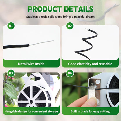 (2 Reels) Garden Wire, Twist Ties Heavy Duty with Cutter 328 Ft Multi-Function Black Coated Tape to Support Plant Tie Up Bags for Home Office Black(328 Feet / 100 m)
