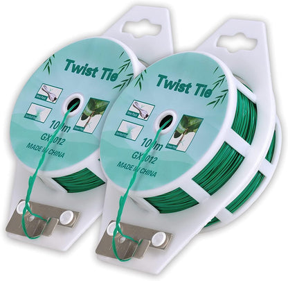 (2 Reels) Garden Wire, Twist Ties Heavy Duty with Cutter 328 Ft Multi-Function Black Coated Tape to Support Plant Tie Up Bags for Home Office Black(328 Feet / 100 m)