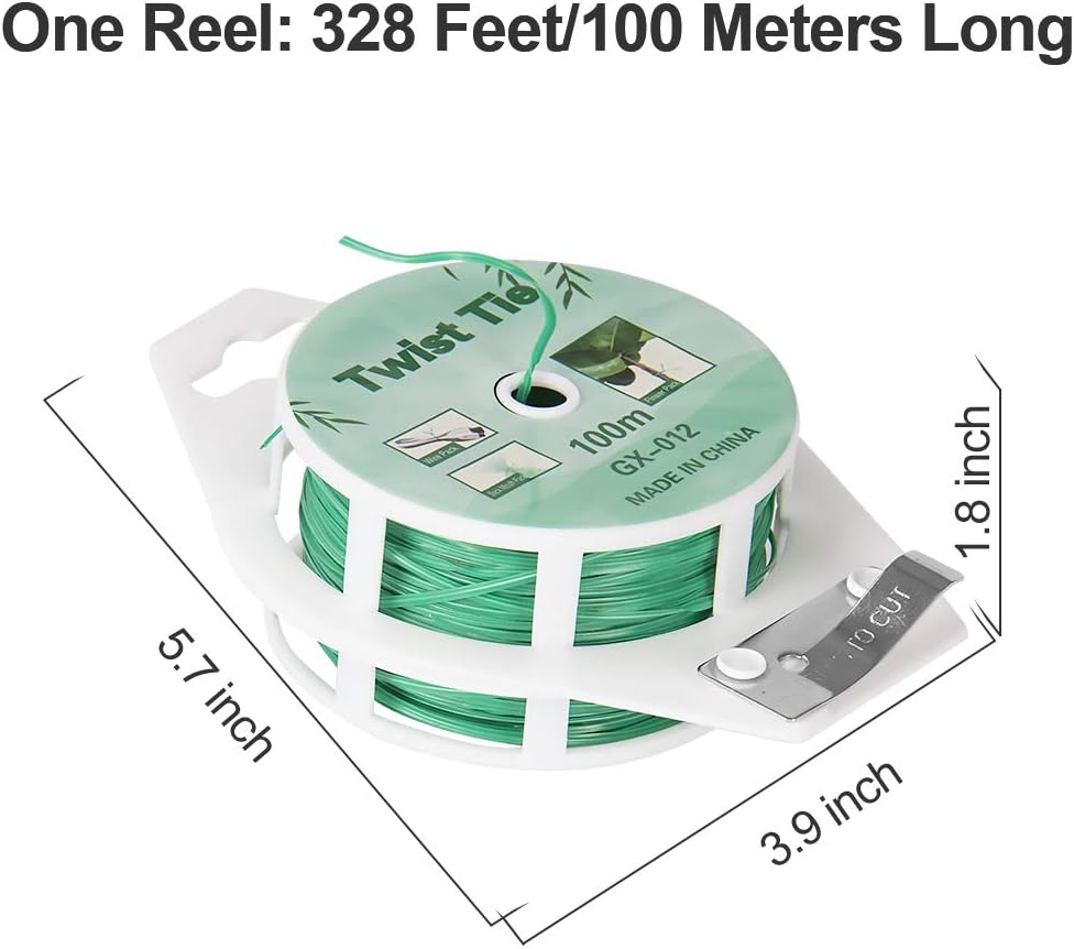 (2 Reels) Garden Wire, Twist Ties Heavy Duty with Cutter 328 Ft Multi-Function Black Coated Tape to Support Plant Tie Up Bags for Home Office Black(328 Feet / 100 m)