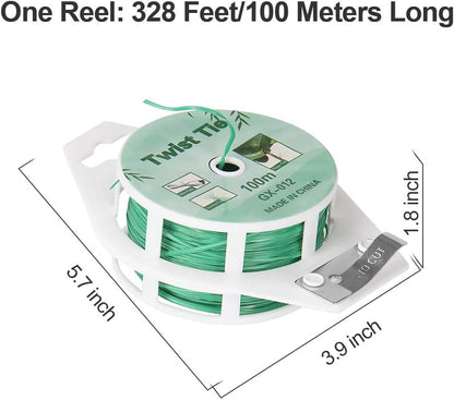 (2 Reels) Garden Wire, Twist Ties Heavy Duty with Cutter 328 Ft Multi-Function Black Coated Tape to Support Plant Tie Up Bags for Home Office Black(328 Feet / 100 m)