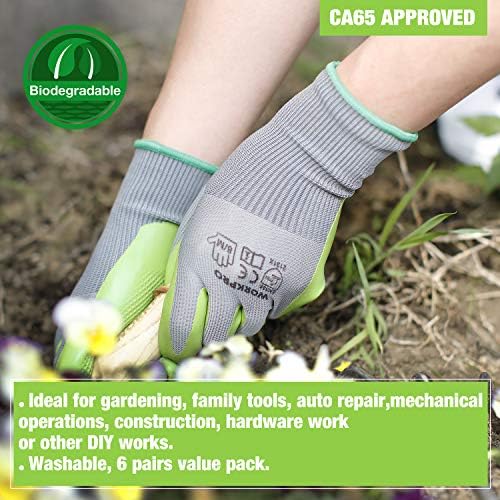 6 Pairs Garden Gloves Men and Women with Eco Latex Palm Coated