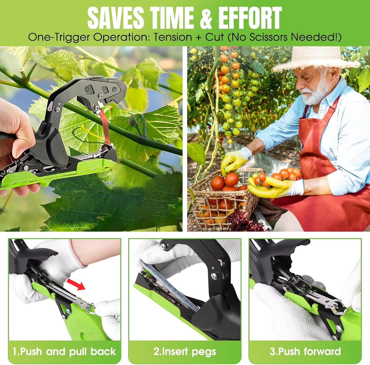 Plant Tying Machine, Come with 10000pcs Staples 20 Rolls (Green)