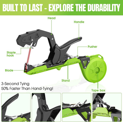 Plant Tying Machine, Come with 10000pcs Staples 20 Rolls (Green)