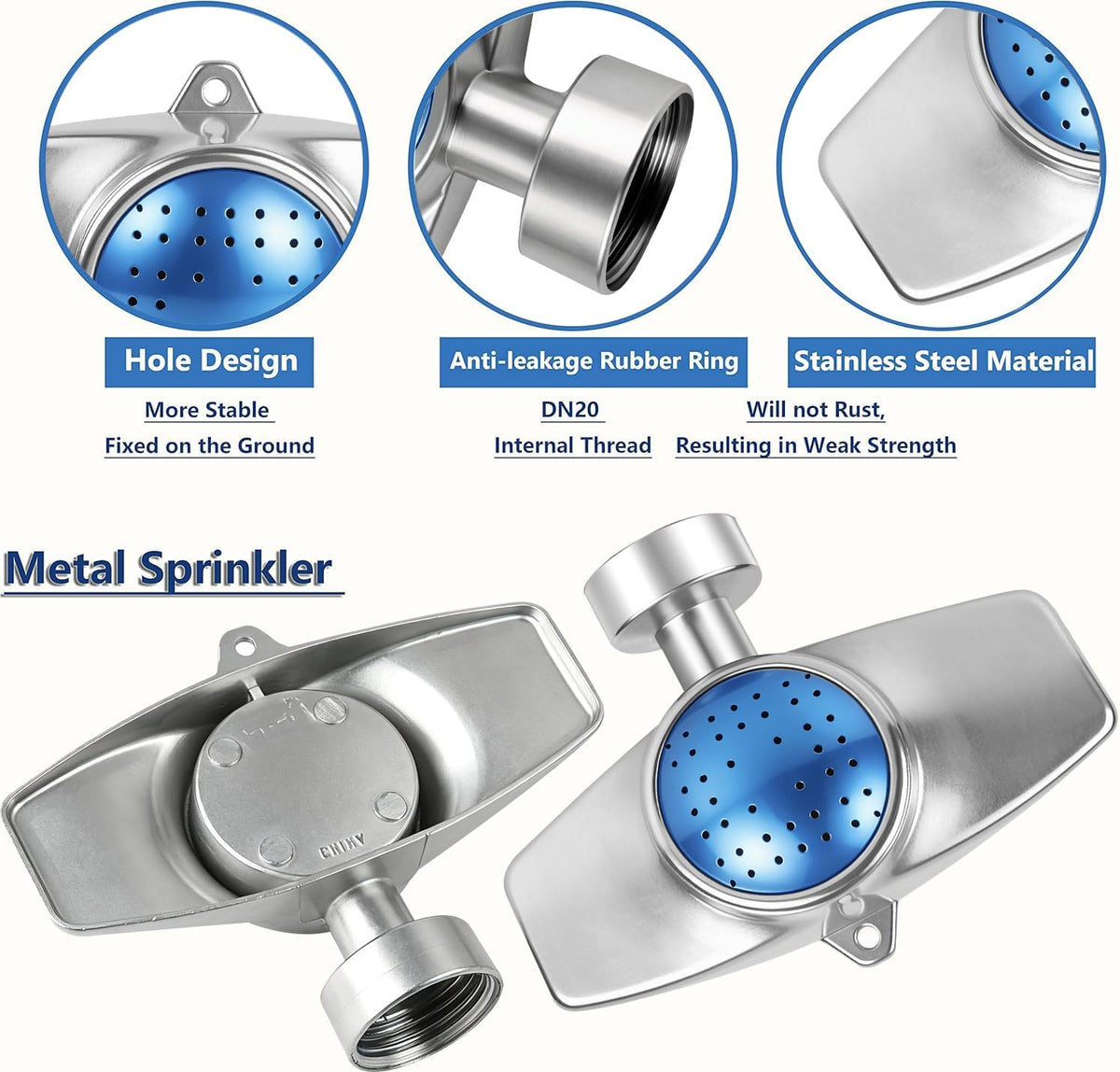 360 Degree Metal Spot Sprinkler 2 Pack, Outdoor Garden Watering Sprinklers for Yard Small Areas Lawn with Gentle Water Flow, Coverage Up to 30FT