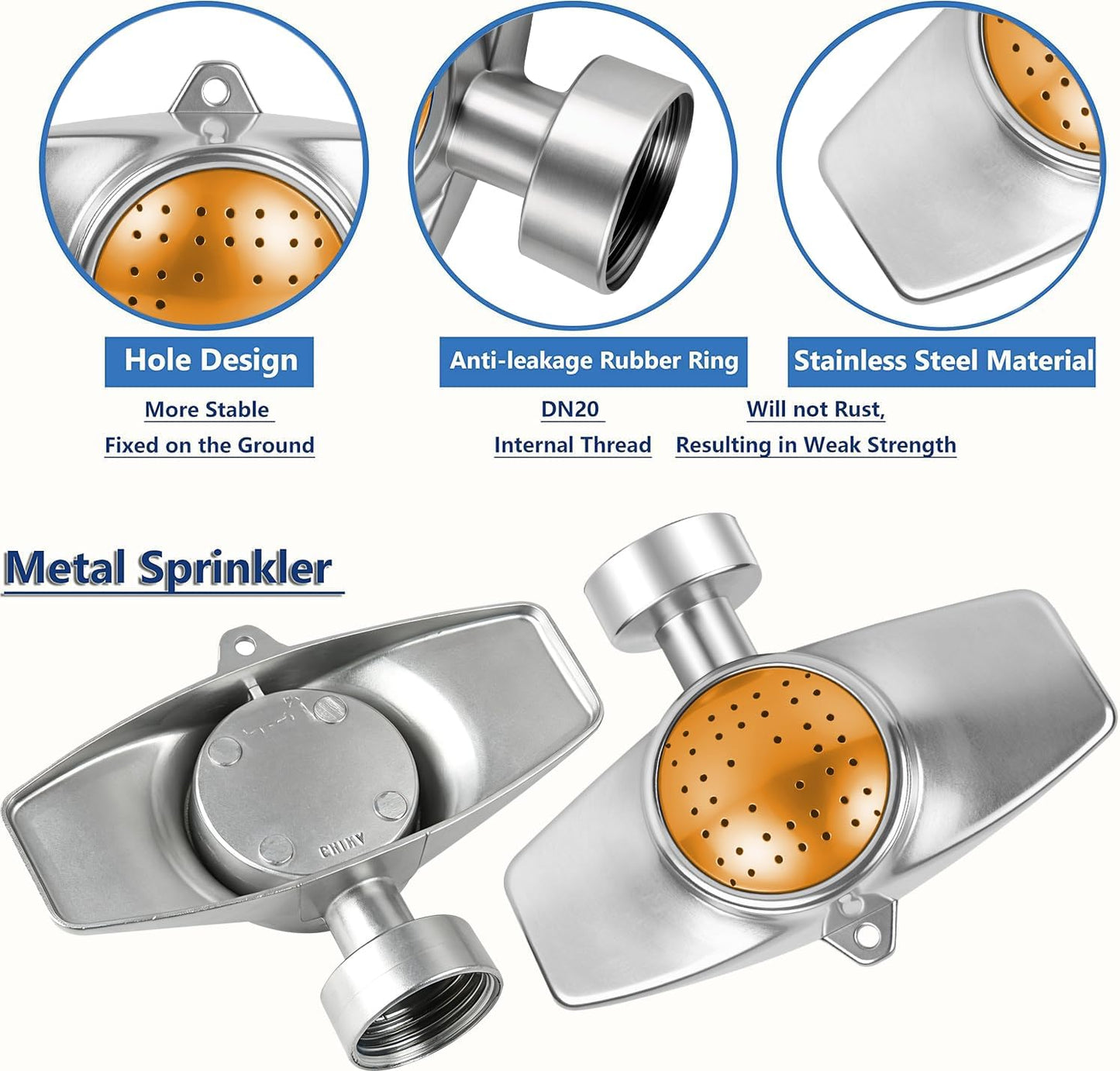 360 Degree Metal Spot Sprinkler 2 Pack, Outdoor Garden Watering Sprinklers for Yard Small Areas Lawn with Gentle Water Flow, Coverage Up to 30FT