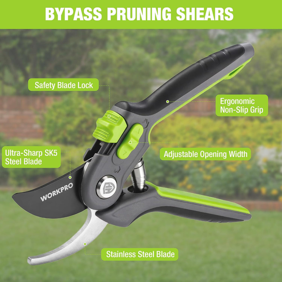 8" Bypass Pruning Shears for Gardening with Dual-Size Opening