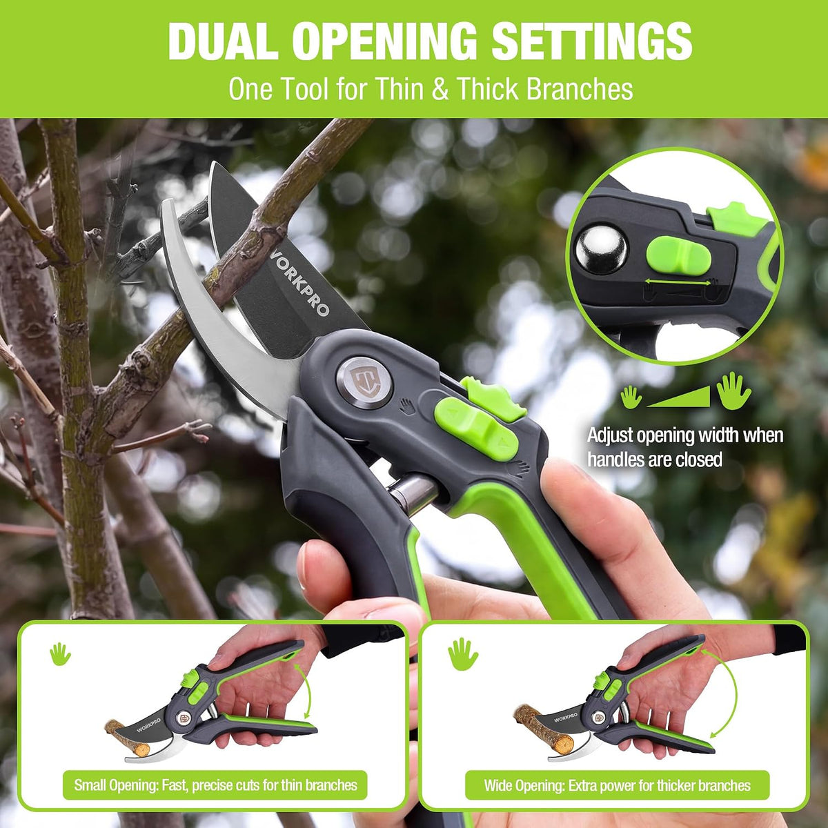 8" Bypass Pruning Shears for Gardening with Dual-Size Opening